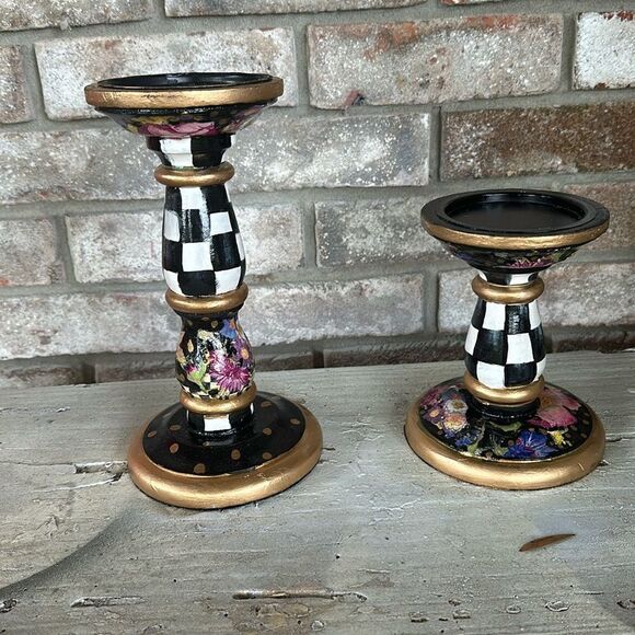 - Pair of Hand-painted Candle holders - Picture 1 of 5